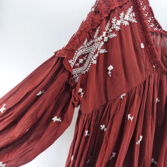 FREE PEOPLE BOHO TIER DRESS BALLON SLEEVE SIZE SMALL - Picture 4 of 14